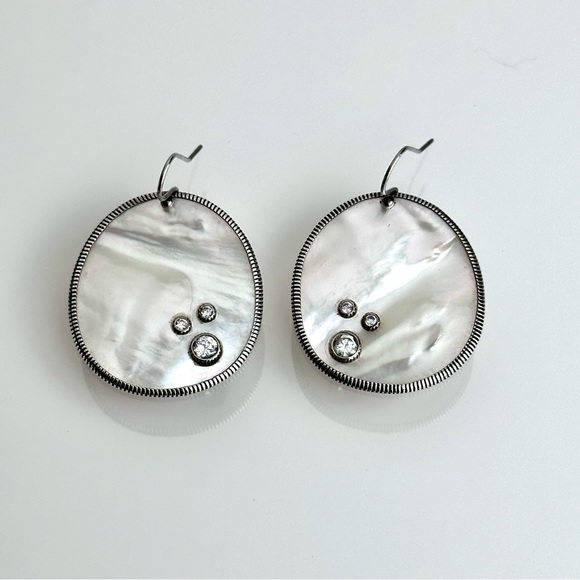 Silpada Jewelry - Silpada Sterling Silver Mother of Pearl Earrings Bezel Set Cubic Zirconia